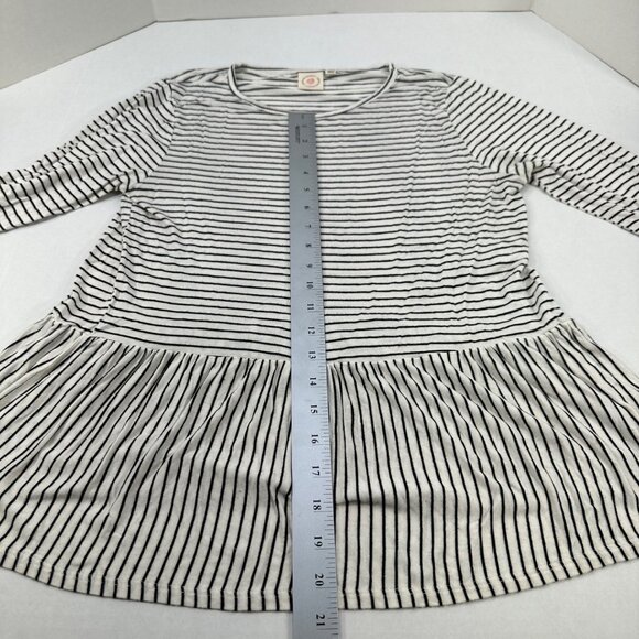 Live In The Moment Womens Sz Med Top Long Sleeve Peplum Hem Black White Preowned - Picture 10 of 12